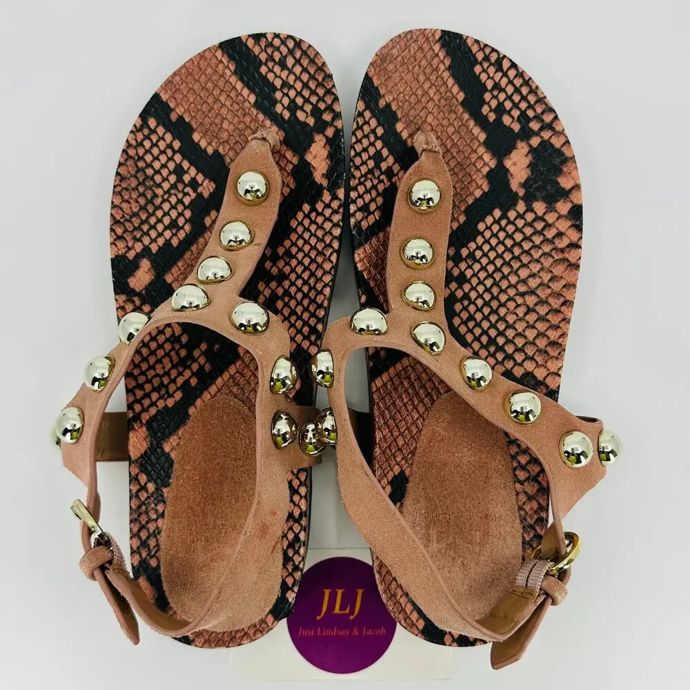 Marc Fisher Women's Indie Snakeskin Print Studded Toe Post Sandals Size 6.5